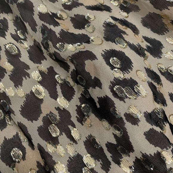 Kate Spade Silk Leopard Print Clipped Metallic Dot Blouse Tie Neck Size L - Picture 8 of 9